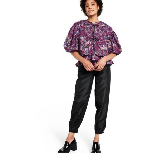 Kika Vargas - puffed sleeve wrap top. 100% cotton peplum peasant top xs - Picture 6 of 12